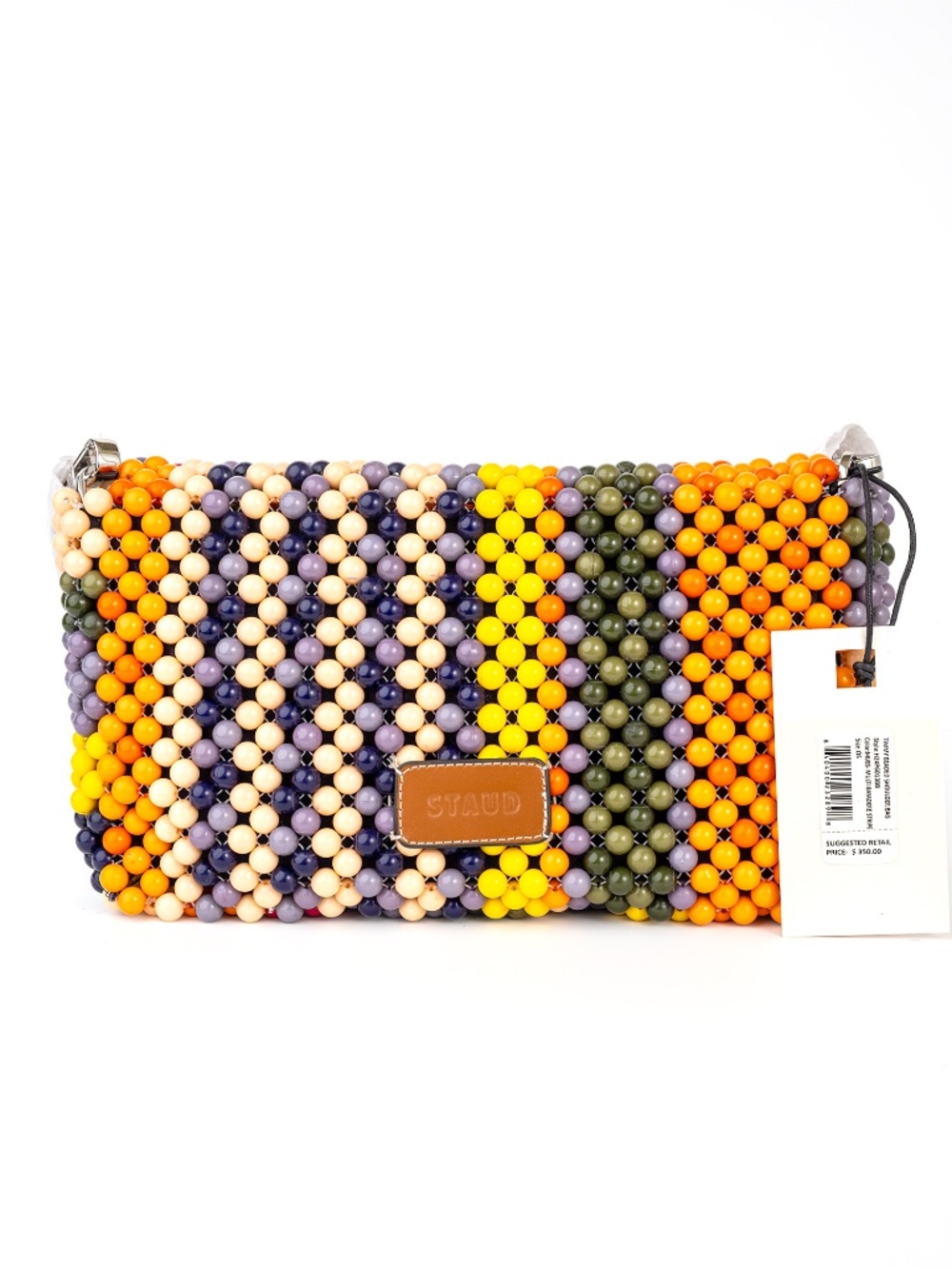 STAUD Multicolor Beaded Shoulder Bag — Pink, Orange, Yellow, Blue, Green, Cream. - Picture 10 of 16